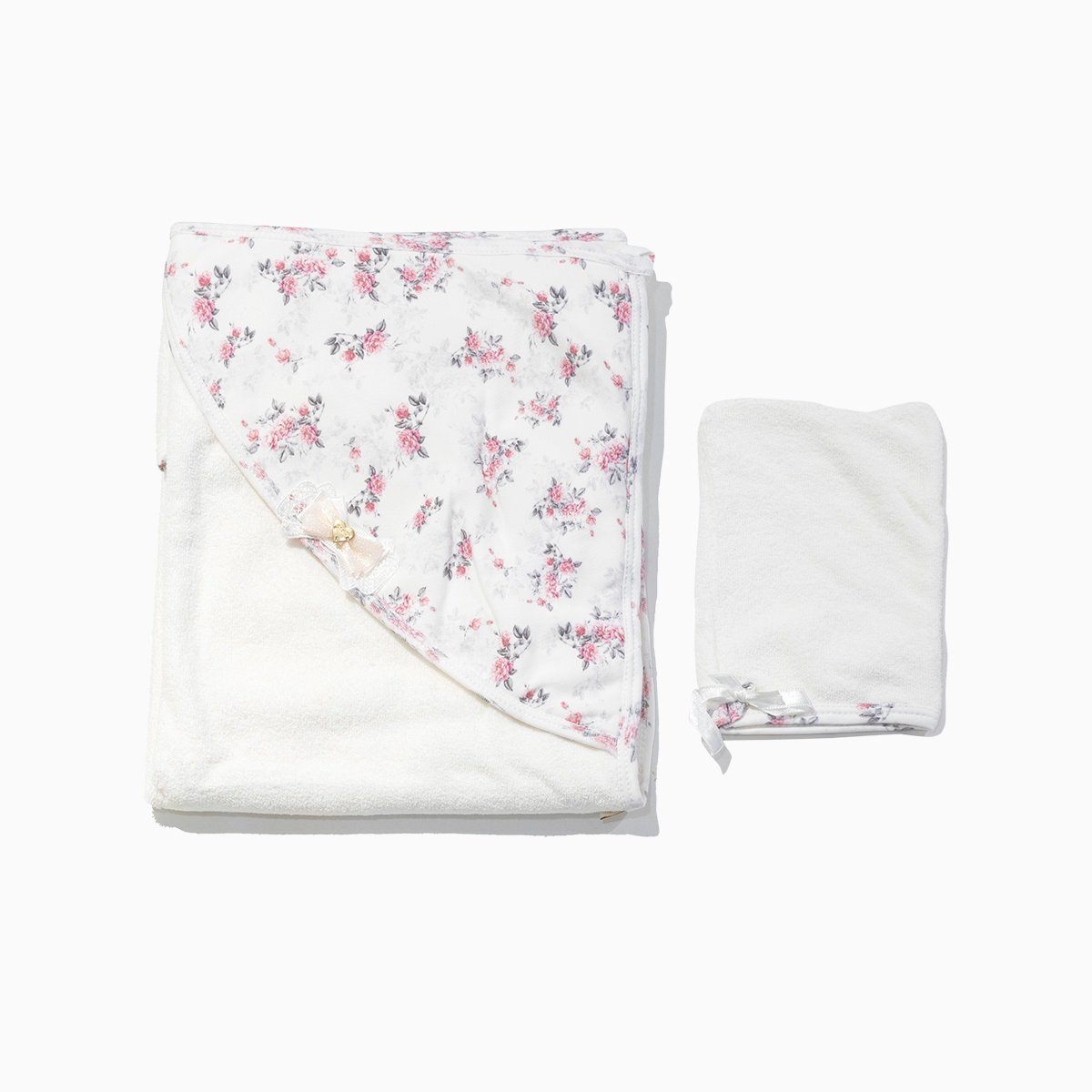 Cute Roses 2 Piece Baby Girl Hooded Towel Set - Off-White newborn Babydola 