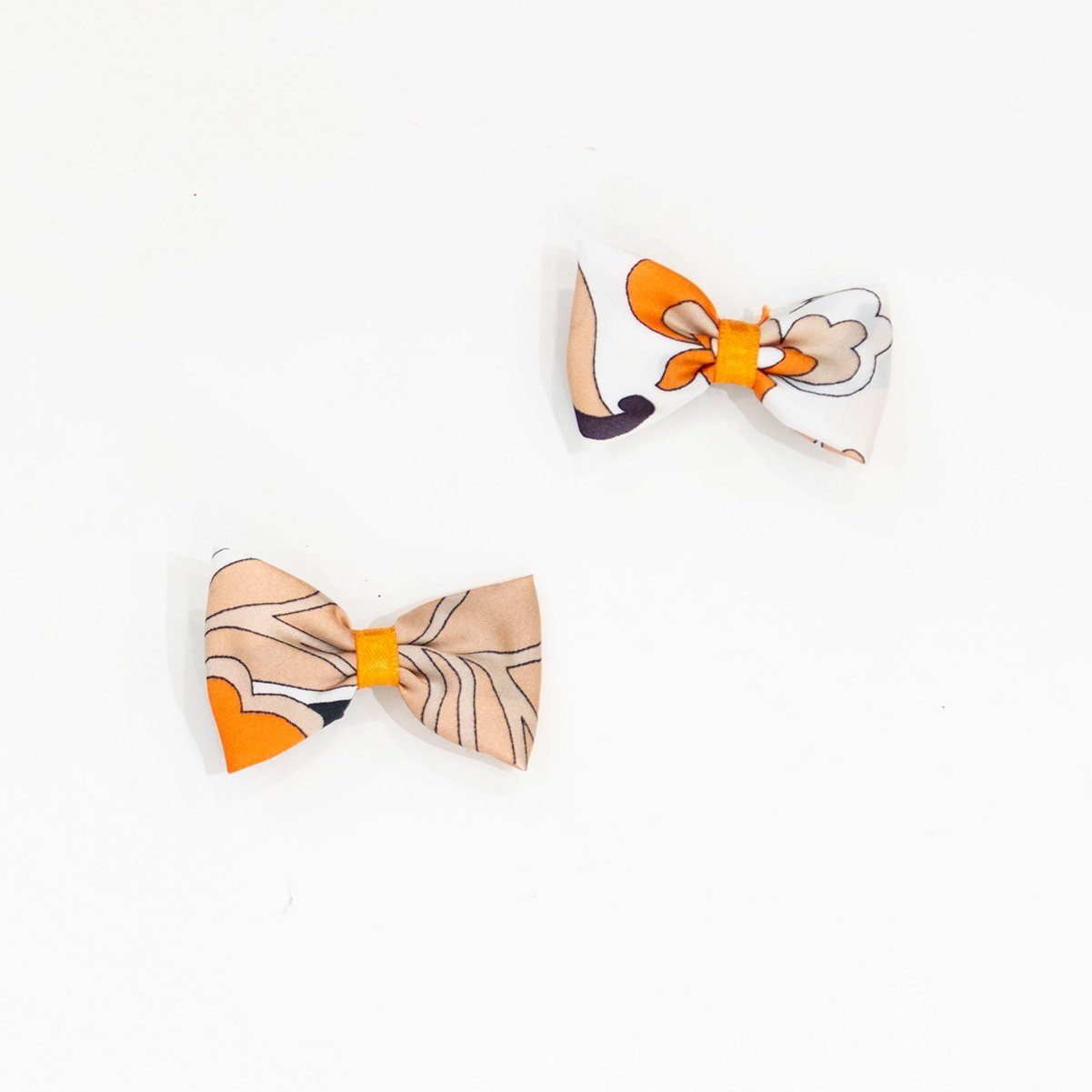 Cute Bow Hair Clip 2 in 1 - Orange & Beige General Accessory 