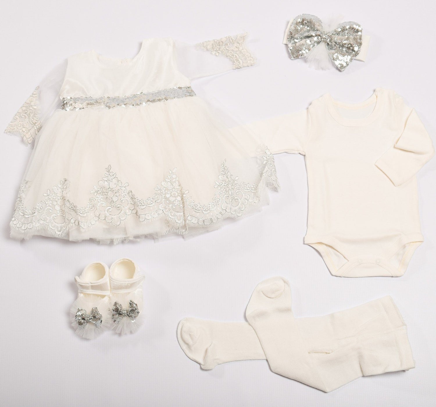 Silver Sequin 5 Piece Baby Girl Dress Set newborn Eda Baby 