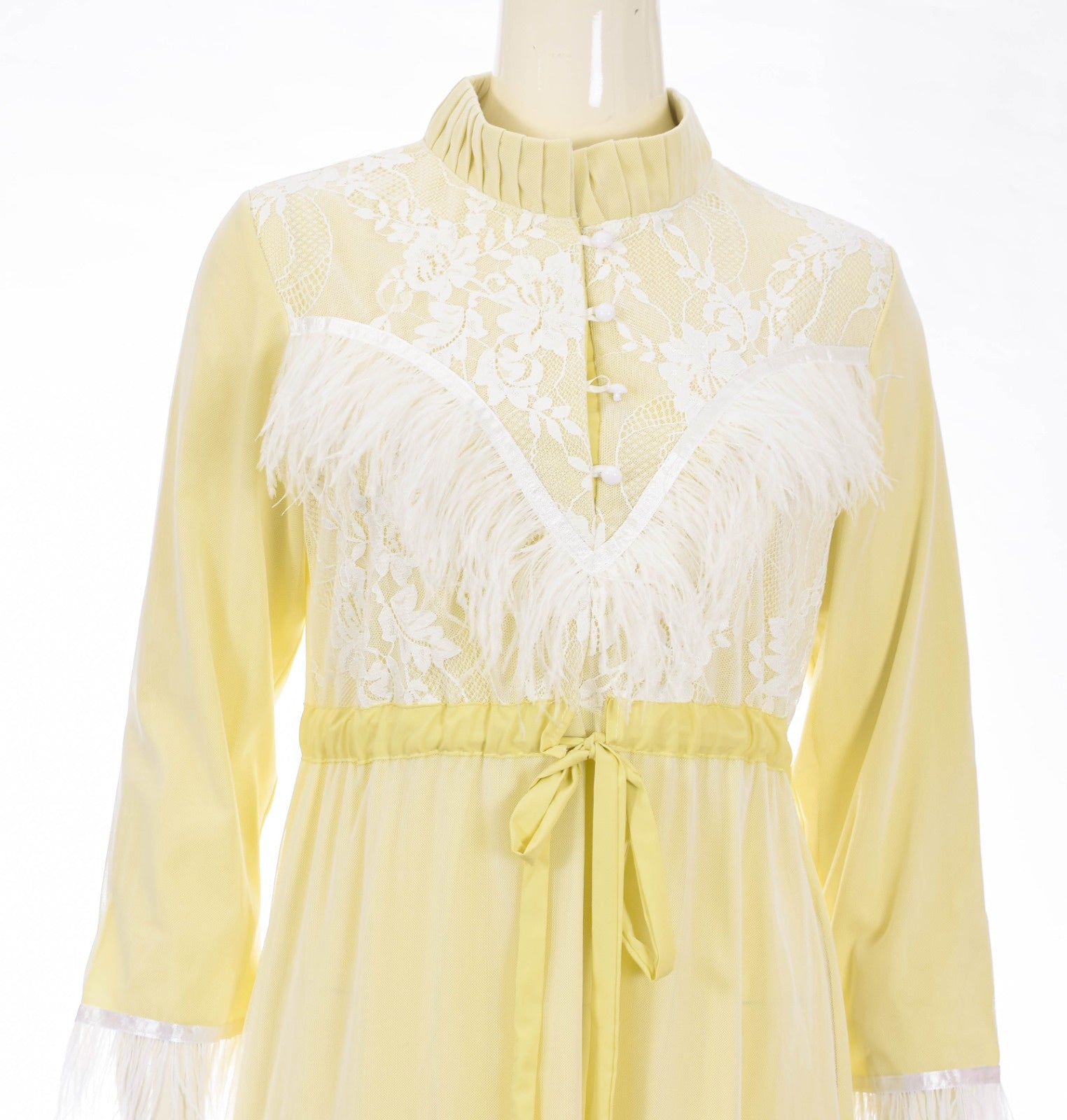 Floral Feathers Long Sleeve Night Dress - Yellow Dress Coco Box 