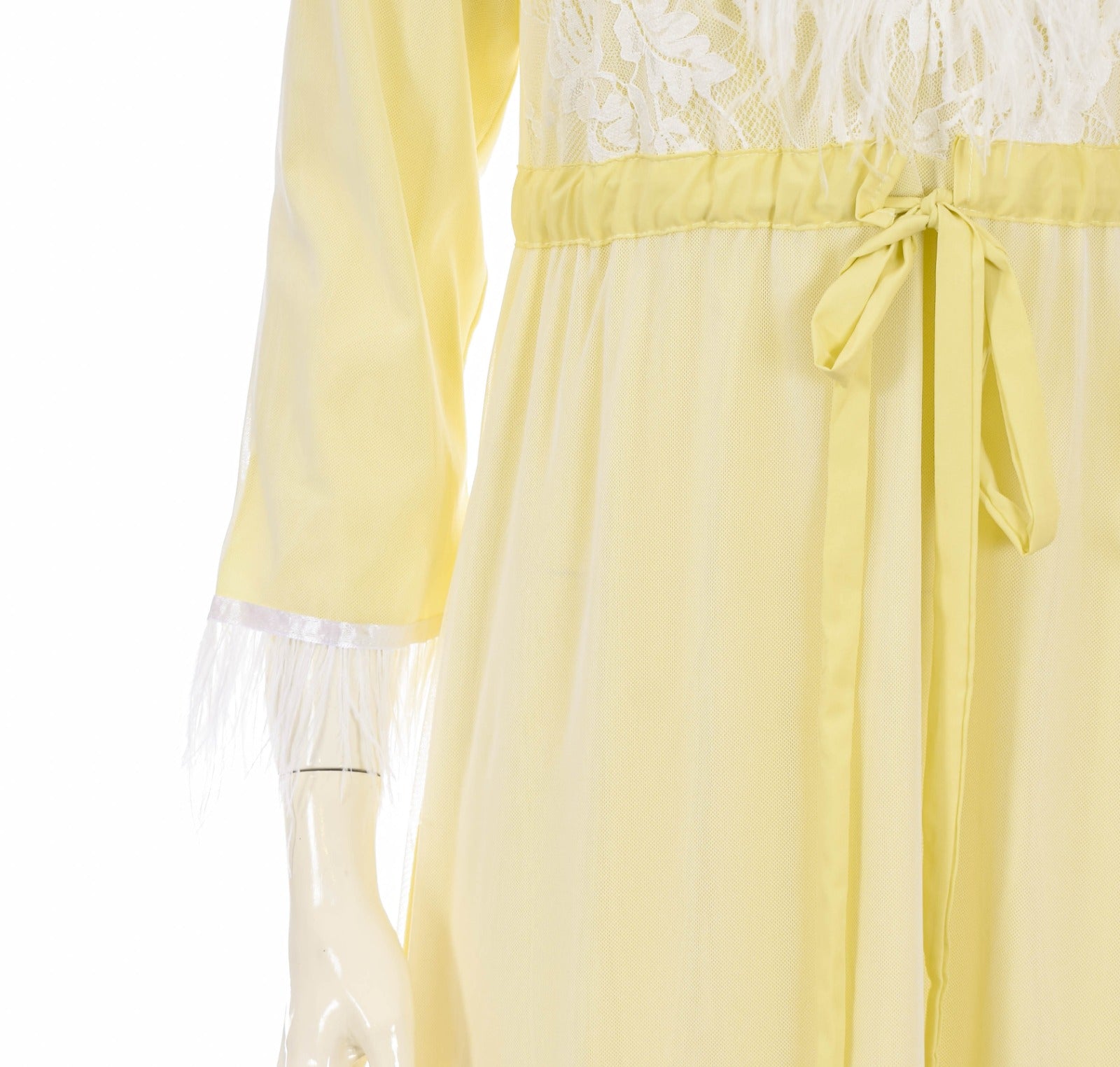 Floral Feathers Long Sleeve Night Dress - Yellow Dress Coco Box 