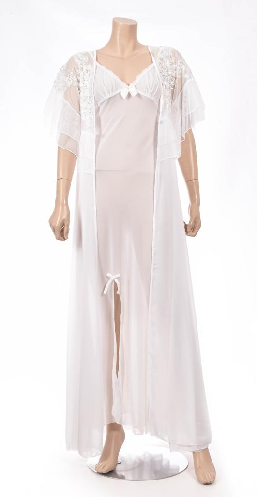Luxury Bridal Robe Nighty Short Sleeves Set - Off-White” Dress Coco Box 