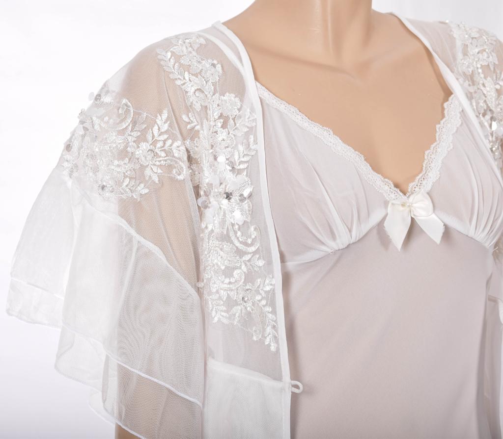 Luxury Bridal Robe Nighty Short Sleeves Set - Off-White” Dress Coco Box 
