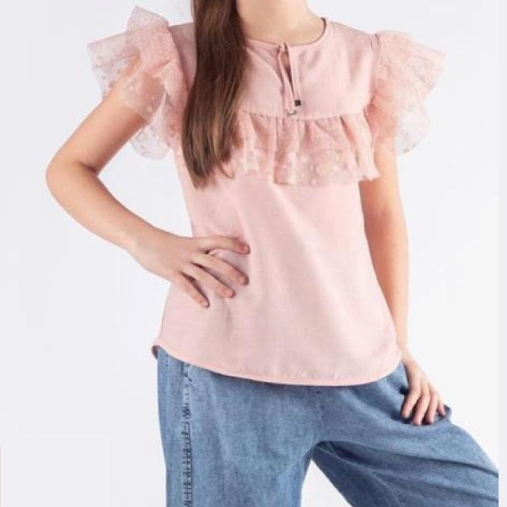 short Sleeve Girls Blouse-pink KIDS WEAR PAFIM 