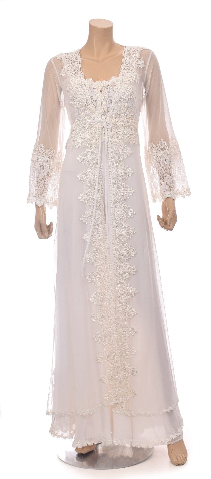 “Luxury Robe Nighty Set-Off White Bridal 2 Piece Long set Coco Box 