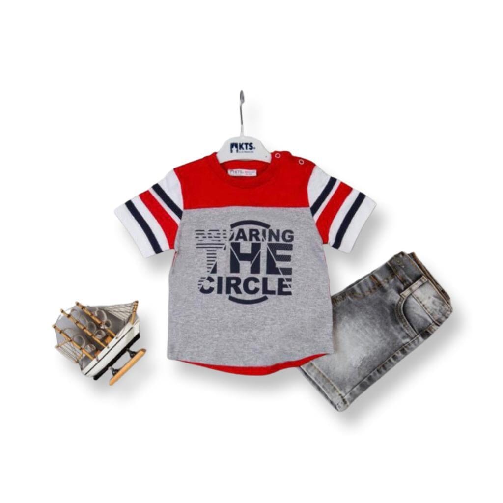 Red Grey T-Shirt and Jeans Shorts Set General kts Baby 
