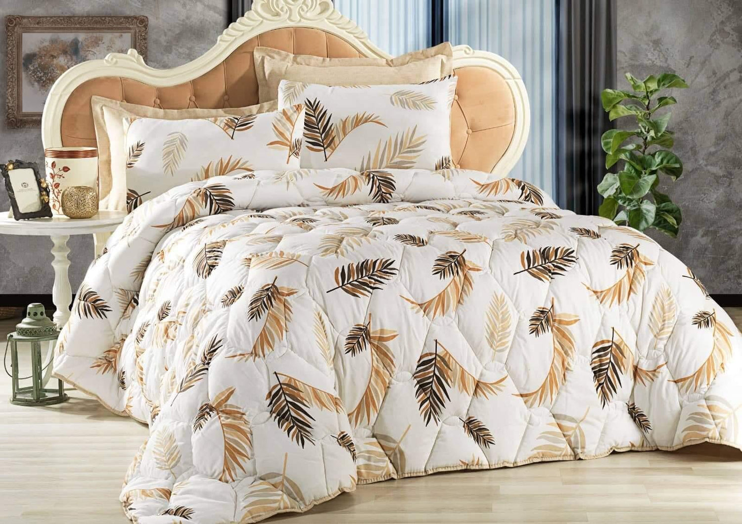 Brown leaves Cotton Quilt 8 Piece Set BEDDINGS Madam Suize 