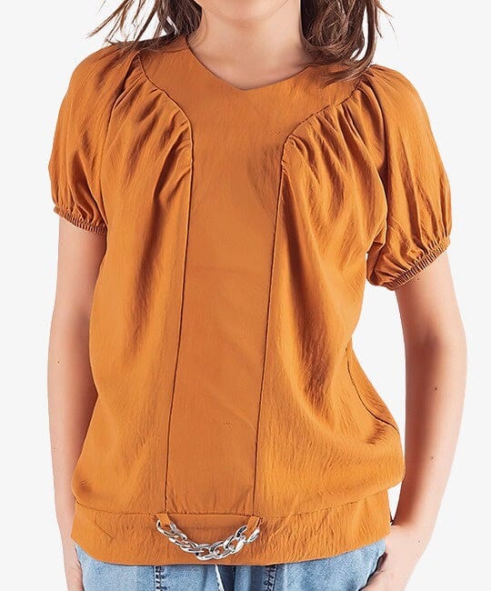 Brown Girl Blouse with a Metal Chain KIDS WEAR PAFIM 