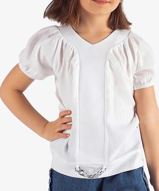 White Girl Blouse with a Metal Chain KIDS WEAR PAFIM 