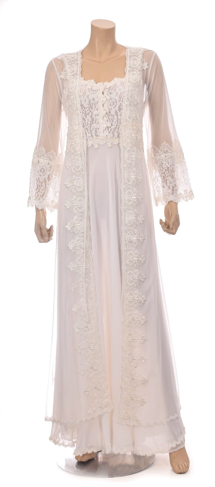 “Luxury Robe Nighty Set-Off White Bridal 2 Piece Long set Coco Box 