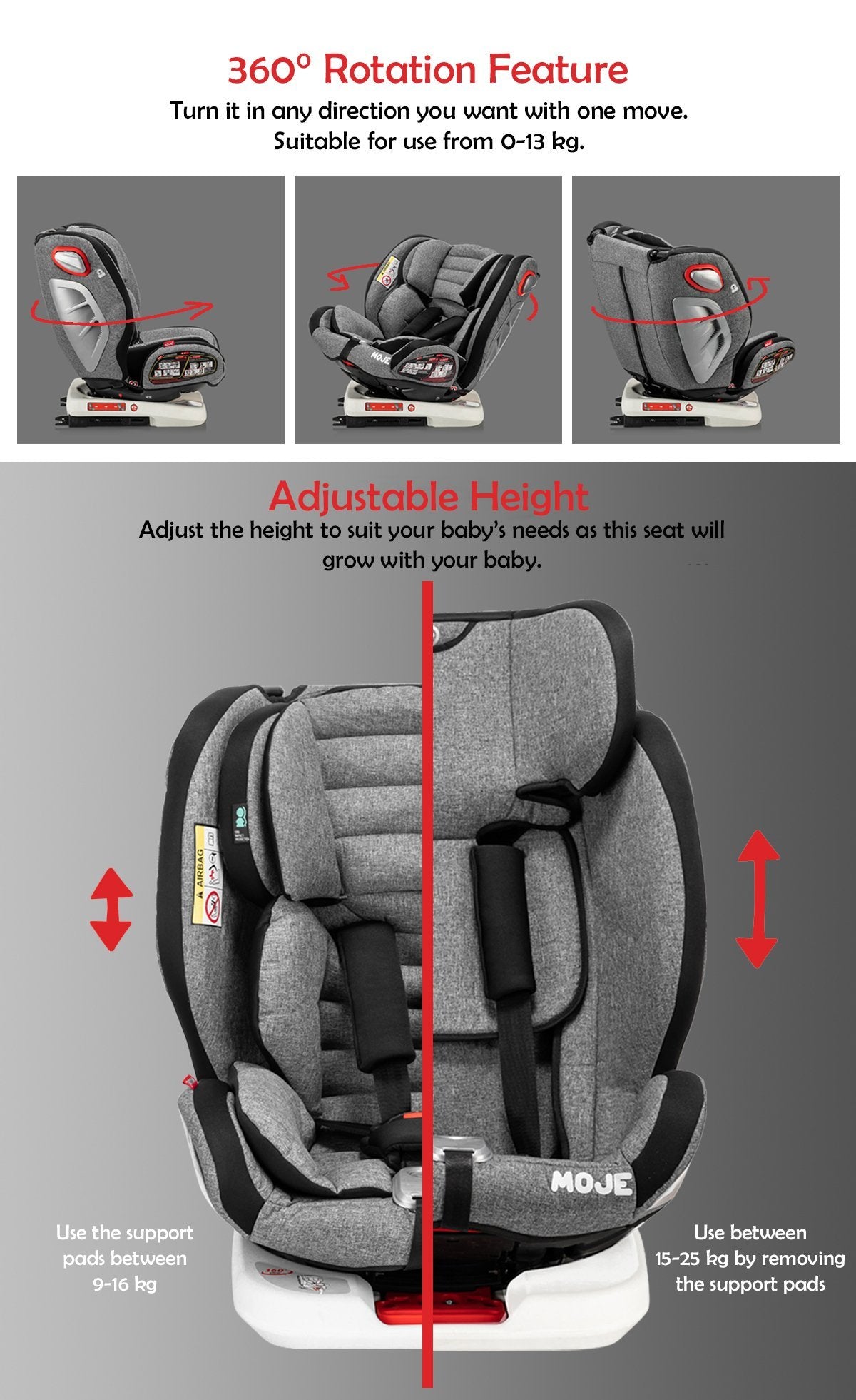 360° Swivel Baby Car Seat - Grey car seat Moje 