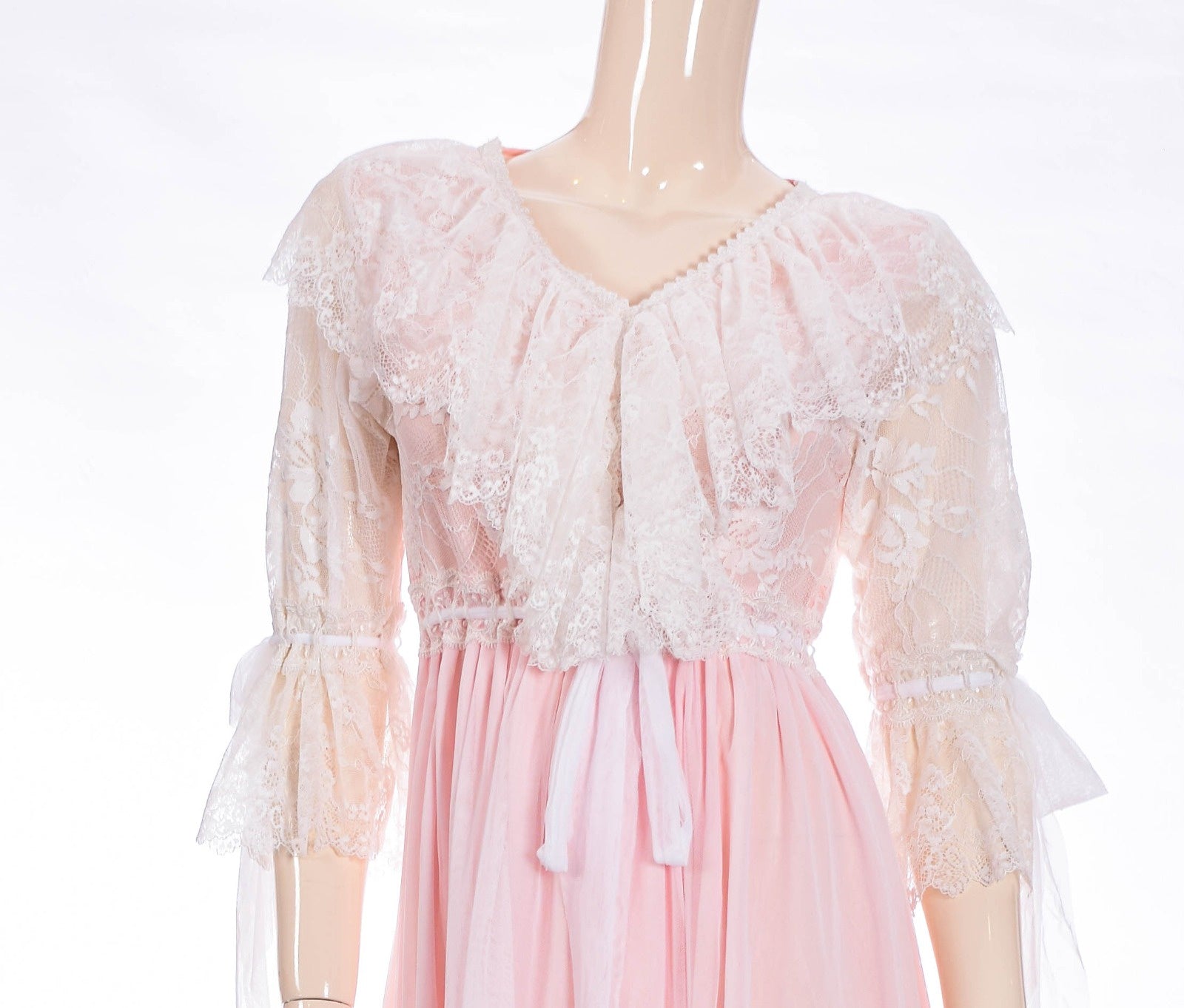 Lace Frill & Chiffon Night Dress - Light Pink Dress Coco Box 