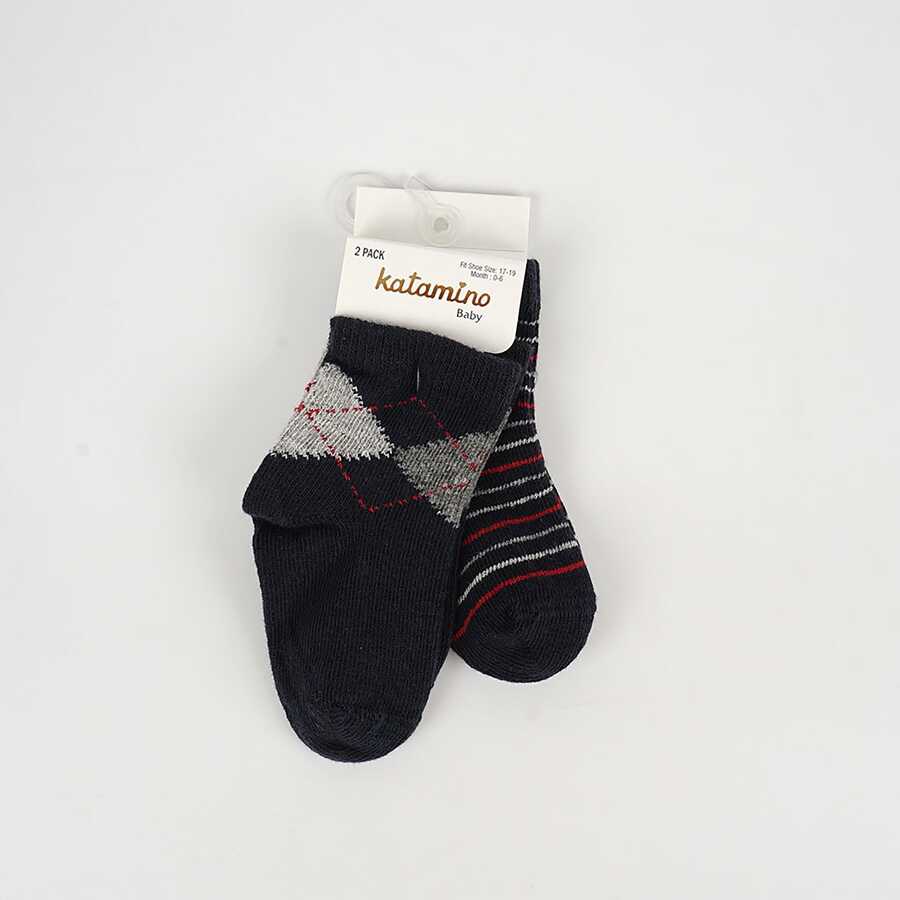 Argyle & Stripe 2 in 1 Baby Boy Socks Socks KATAMİNO 